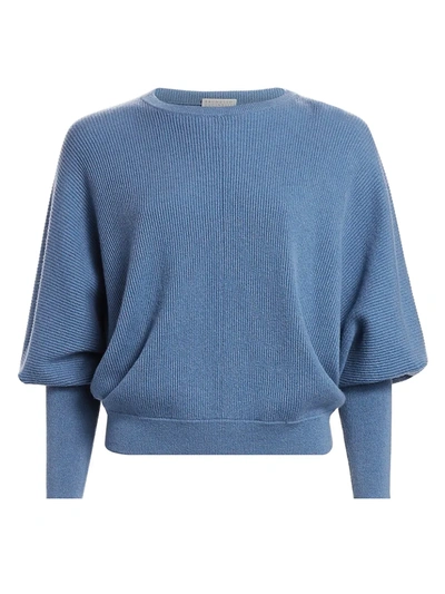 Shop Brunello Cucinelli Women's Balloon-sleeve Cashmere Sweater In Blue Moon