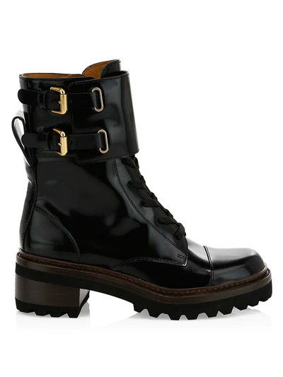 Shop See By Chloé Women's Mallory Leather Combat Boots In Nero