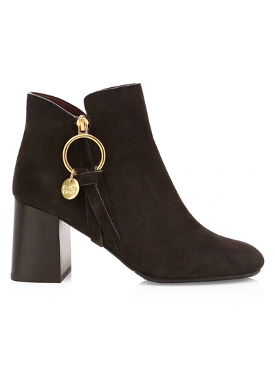 Shop See By Chloé Women's Louise Block-heel Suede Ankle Boots In Grafite