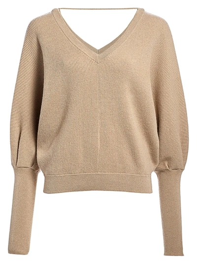 Shop Brunello Cucinelli Women's Cashmere Puff-sleeve V-neck Sweater In Farro