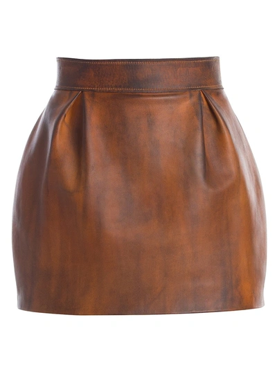 Shop Versace Women's Nappa Leather Mini Skirt In Antique Brown