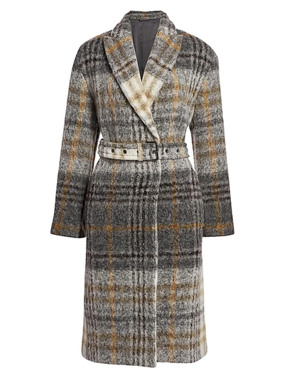 Shop Brunello Cucinelli Women's Plaid Mohair & Wool-blend Belted Coat In Charcoal