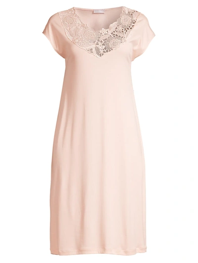 Shop Hanro Women's Flora Lace-trim Cap-sleeve Night Gown In Easy Rose