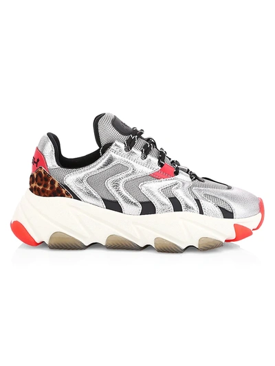 Shop Ash Women's Addict Extreme Calf Hair-trimmed Chunky Sneakers In Silver Multi