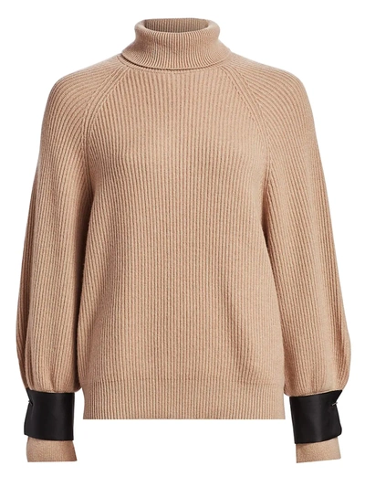 Shop Brunello Cucinelli Women's Cuffed Cashmere Turtleneck Sweater In Farro