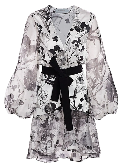 Shop Silvia Tcherassi Women's Galena Stretch-silk Floral Ruffle-hem Dress In Ivory Floral