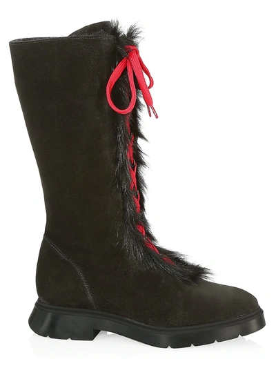 Shop Stuart Weitzman Women's Gwendy Shearling-lined Suede Lace-up Knee-high Boots In Black