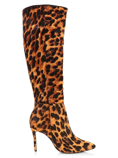 Shop Schutz Women's Emilia Knee-high Leopard-print Calf Hair Boots In Sandstone