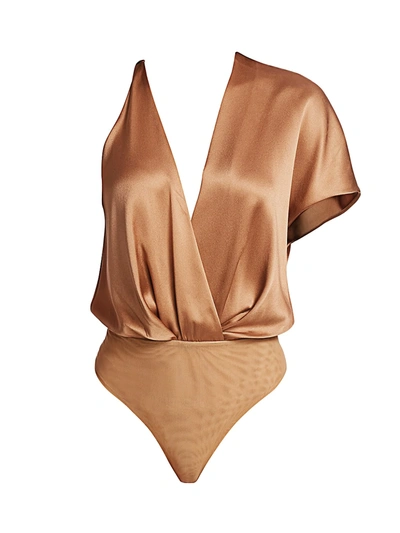 Shop Cushnie Women's Asymmetric Silk Bodysuit In Camel