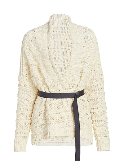 Shop Brunello Cucinelli Women's Chunky Open-weave Cotton Wrap Cardigan In Ivory