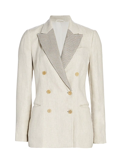 Shop Brunello Cucinelli Women's Monili Lapel Linen Double Breasted Jacket In Light Grey