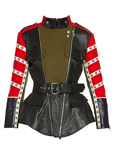 Shop Alexander Mcqueen Women's Military Belted Leather Jacket In Neutral