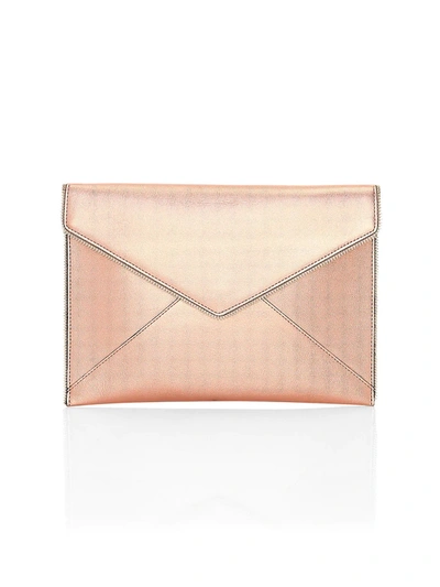 Shop Rebecca Minkoff Women's Leo Metallic Leather Envelope Clutch In Rose Gold