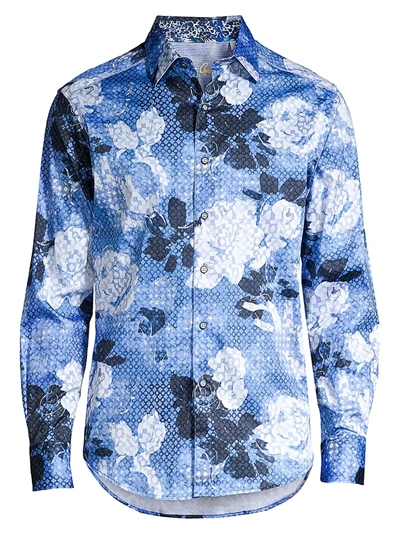 Shop Robert Graham Men's Classic-fit Geometric Rose-print Shirt In Blue