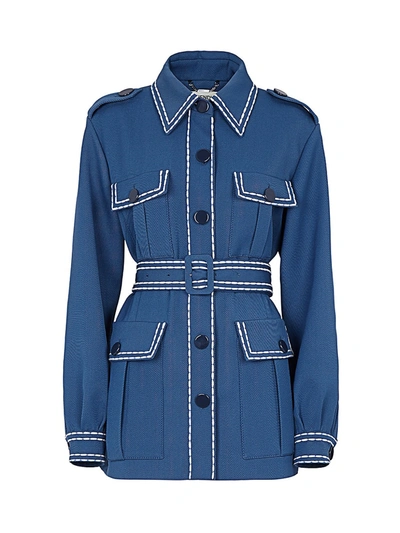 Shop Fendi Women's Gabardine Twill Belted Safari Jacket In Deco Blue