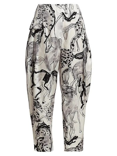 Shop Stella Mccartney Printed Houndstooth Silk Pants In Neutral