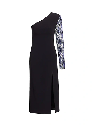 Shop David Koma Women's Embellished One Sleeve Pencil Dress In Black Blue