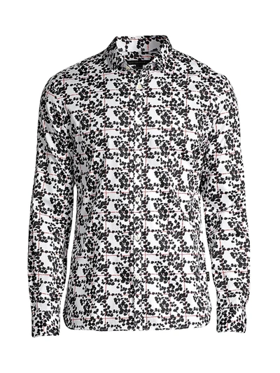 Shop John Varvatos Men's Slim-fit Print Cotton Shirt In Black White