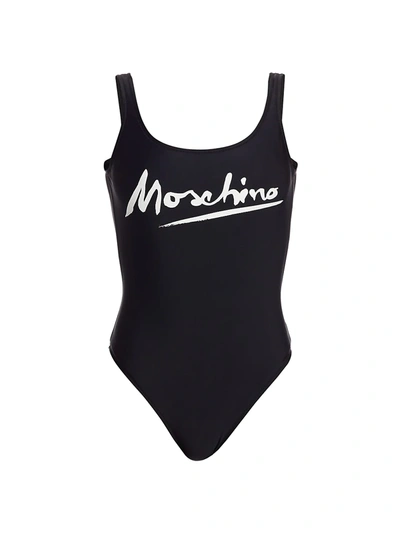 Shop Moschino Women's Logo One-piece Swimsuit In Black