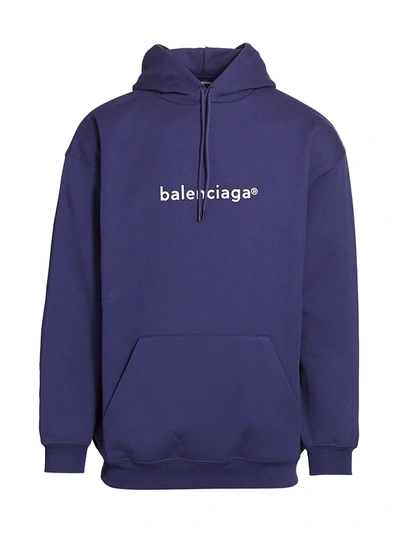 Shop Balenciaga Logo Hoodie In Pacific Blue White