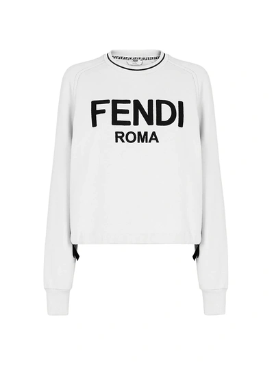 Shop Fendi Women's Logo Bow Crewneck Sweatshirt In White With Black Logo