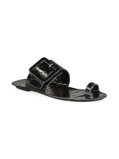 Shop Definery Women's Loop Ring Obsidian Croc-embossed Leather Sandals In Black