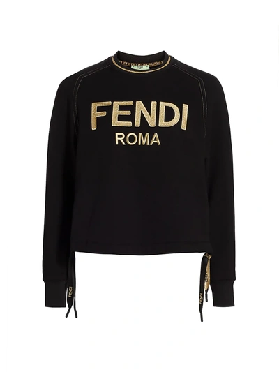 Shop Fendi Women's Logo Bow Crewneck Sweatshirt In Black With Gold Logo