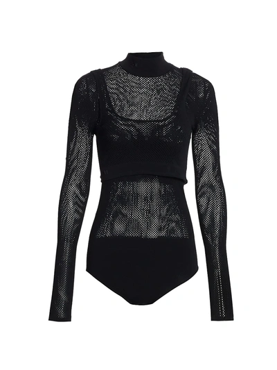 Shop Fendi Micro Mesh Bodysuit In Black