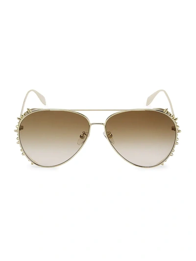 Shop Alexander Mcqueen Women's Rebellion 63mm Metal Pilot Sunglasses In Gold