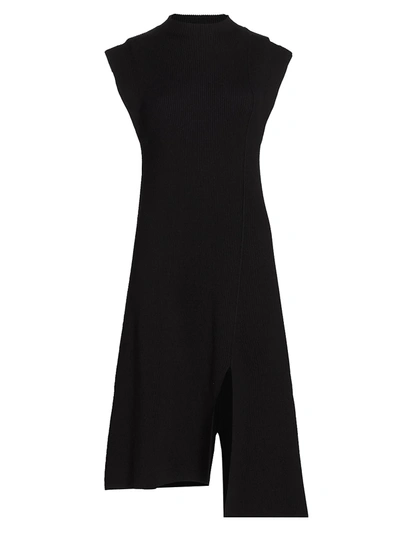 Shop Kenzo Asymmetrical Knit Midi Dress In Black