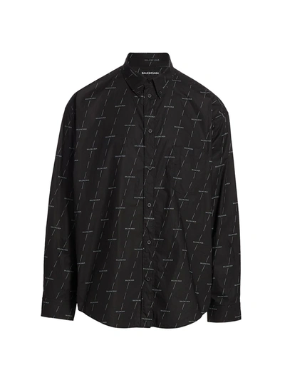 Shop Balenciaga Men's Logo Cotton Shirt In Black Grey