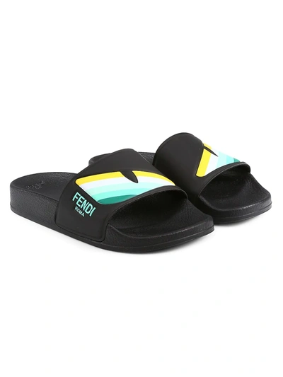 Shop Fendi Little Kid's & Kid's Monster Eye Slide Sandals In Black