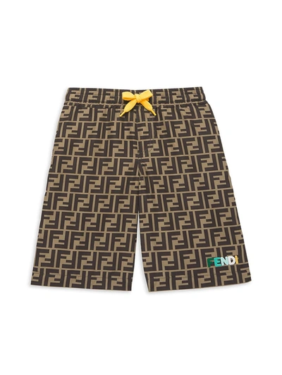 Shop Fendi Little Boy's & Boy's Allover Logo Shorts In Brown