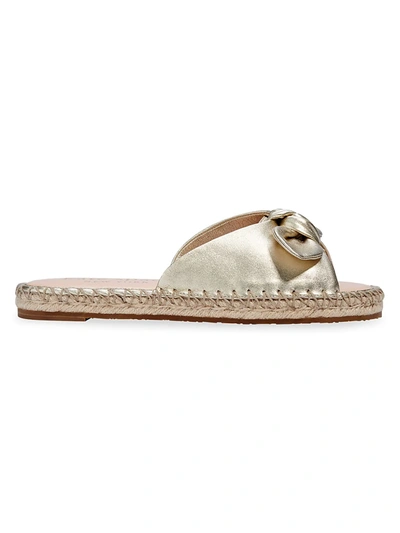 Shop Kate Spade Saltie Shore Metallic Leather Espadrille Slides In Pale Gold