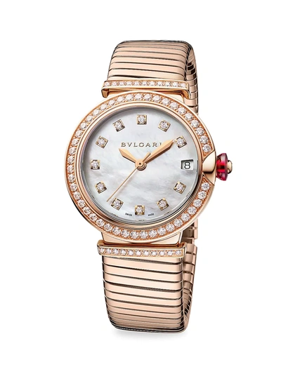 Shop Bvlgari Lvcea 18k Rose Gold & Diamond Tubogas Bracelet Watch