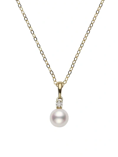 Shop Mikimoto Women's Essential Elements 18k Yellow Gold, 7mm White Cultured Pearl & Diamond Pendant Necklace