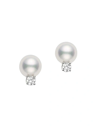 Shop Mikimoto Women's Essential Elements 18k White Gold, 6mm White Cultured Pearl & Diamond Stud Earrings