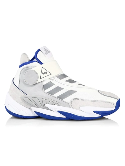 Shop Adidas Originals By Pharrell Williams Pw 0-60 Hu Baskeball Sneakers In White Grey Blue
