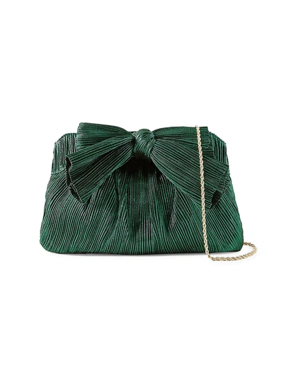 Shop Loeffler Randall Rayne Knotted Lamé Satin Clutch In Emerald