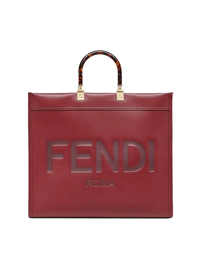 Shop Fendi Women's Sunshine Logo Leather Shopper In Barolo