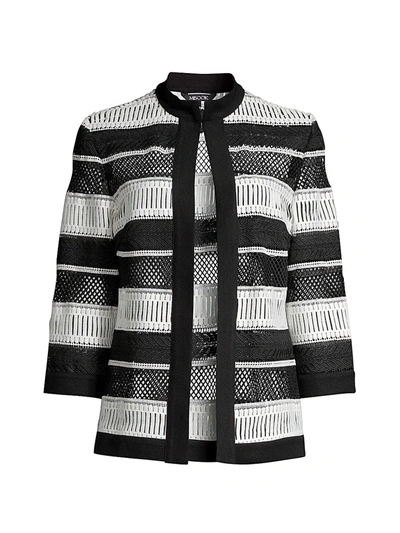 Shop Misook, Plus Size Knit-trim Woven Lace Jacket In Black New Ivory