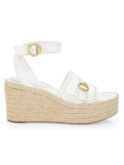 Shop Gianvito Rossi Mesh Leather Espadrille Wedges In White Multi