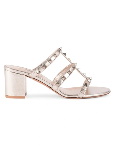 Shop Valentino Rockstud Leather Mules In Skin