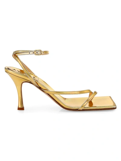 Shop A.w.a.k.e. Women's Delta Asymmetric Square-toe Metallic Sandals In Gold