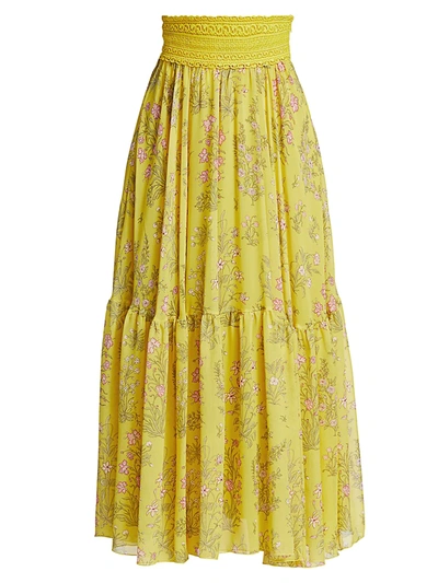 Shop Giambattista Valli Floral Silk Maxi Skirt In Yellow