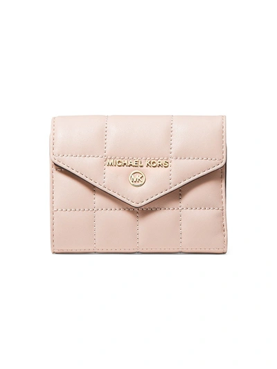 Shop Michael Michael Kors Medium Jet Set Charm Quilted Leather Wallet In Soft Pink