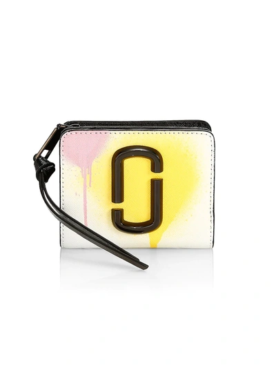Shop Marc Jacobs Women's The Snapshot Spray Paint Zip Coated Leather Wallet In White Multi