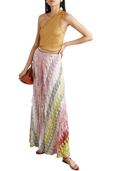 Shop Missoni Metallic Crochet-knit Silk-blend Wide-leg Pants In Pink