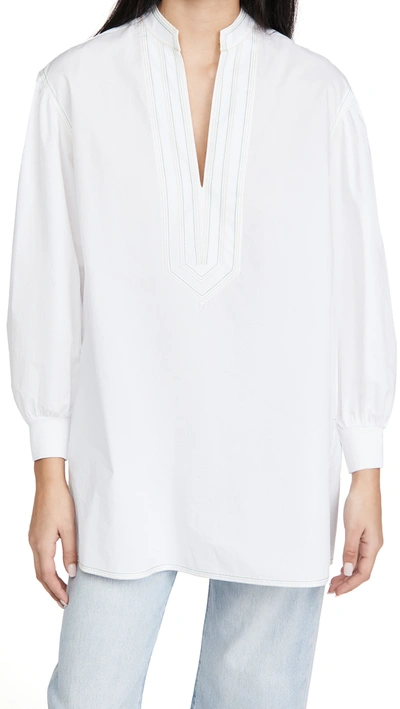 Shop Tory Burch Puffed Sleeve Tunic Blouse In White