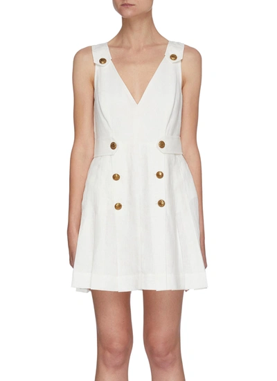 Shop Zimmermann 'the Lovestruck' Buttoned Sleeveless Pleat Mini Dress In White